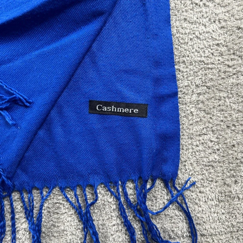 100% Cashmere Scarf Unisex‎ OS Blue Fringe Tassel Pashmina Wrap